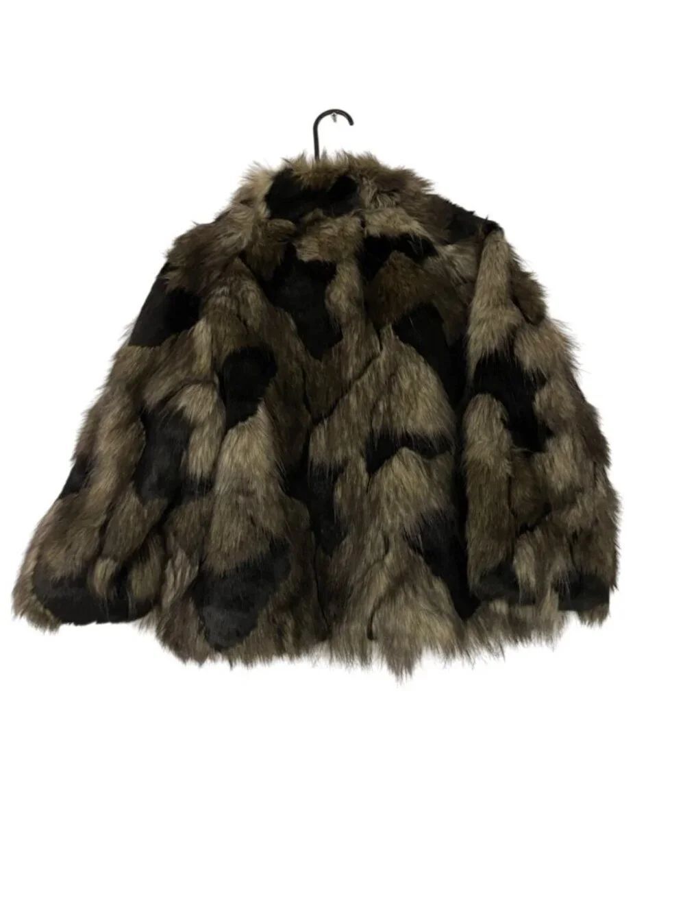 Via Spiga Womens Coat Large Faux Fur Brown Black Cropped Mobwife NWOT - Picture 3 of 9